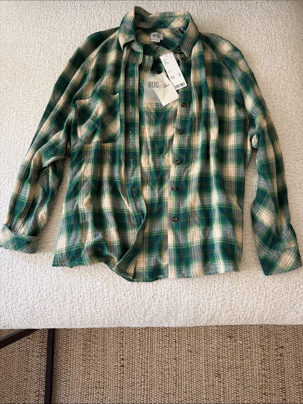 Brand New With Tags BDG Green Plaid Flannel Shirt